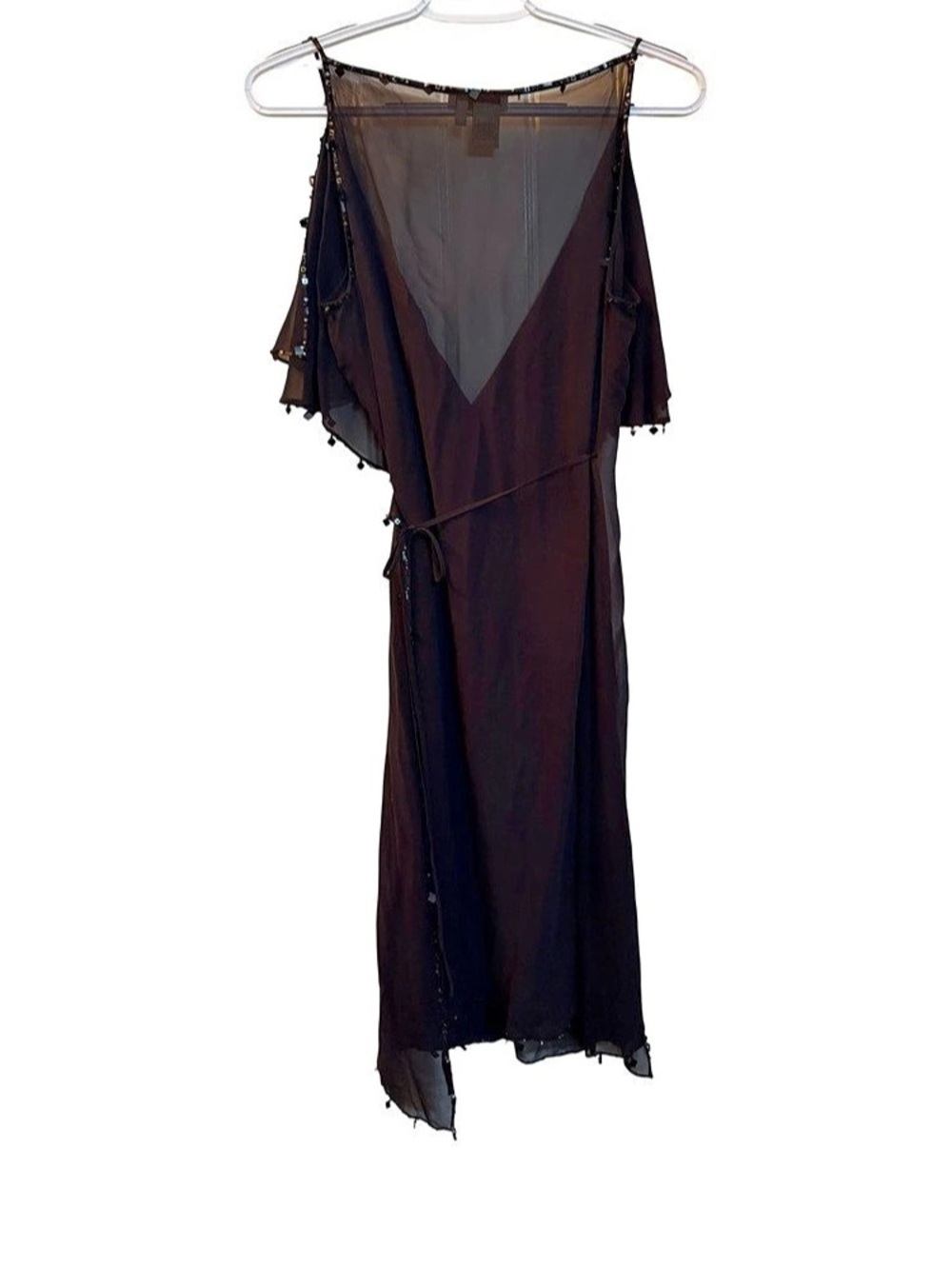 Max Azria Collection 100% Silk Black Chiffon Wrap Cover Up Size 6